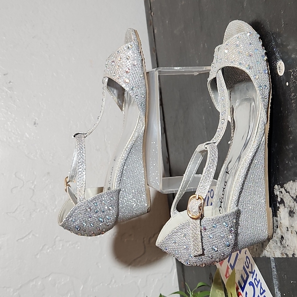 OLIVIA K Silver Bling Open Toe Wedge Sandal 3